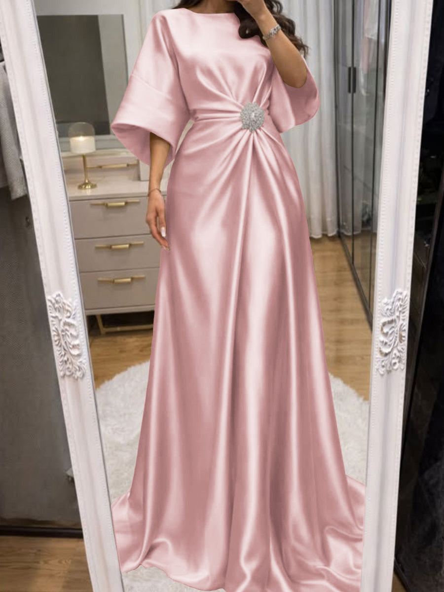Noelle Celine Rose Pink front view mother of the bride dress