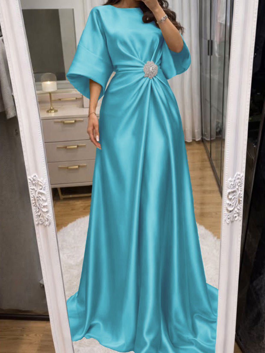 Noelle Celine Pool Blue front view mother of the bride dress
