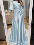 Noelle Celine Sky Blue front view mother of the bride dress