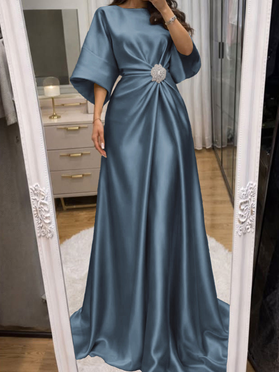 Noelle Celine Steel Blue front view mother of the bride dress