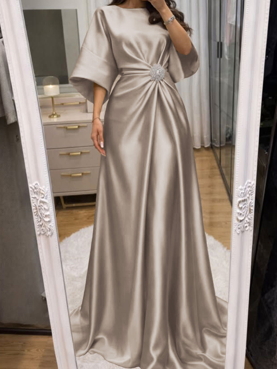 Noelle Celine Taupe front view mother of the bride dress