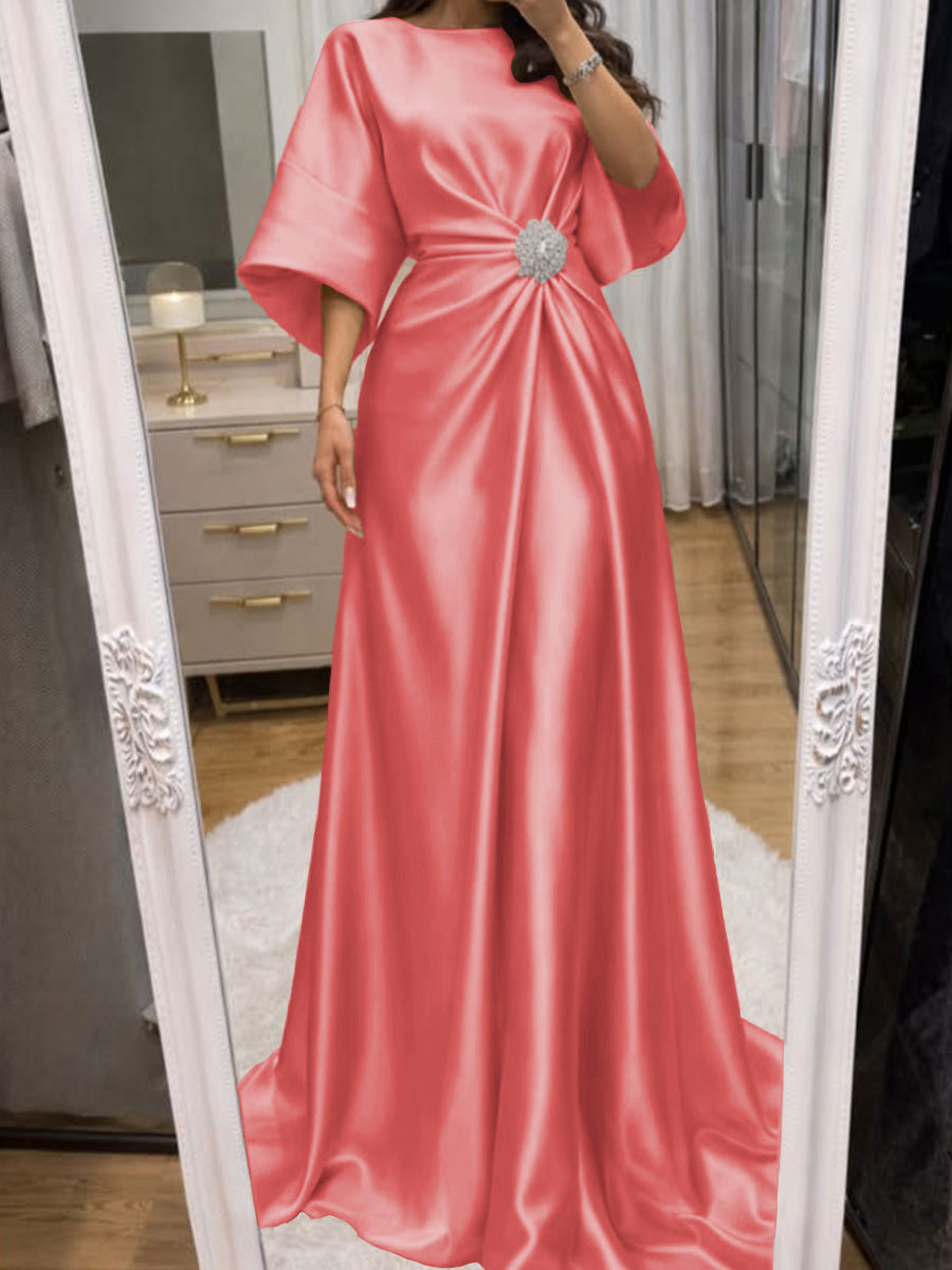 Noelle Celine Coral front view mother of the bride dress