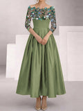 Zinnia Mae Olive Green front view mother of the bride dress