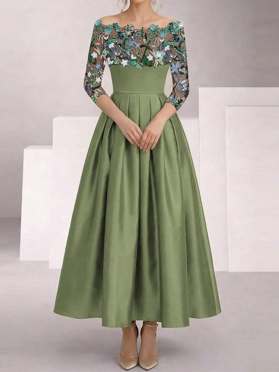 Zinnia Mae Olive Green front view mother of the bride dress