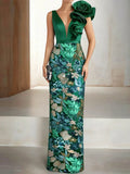 Yvette Celeste Hunter Green front view mother of the bride dress