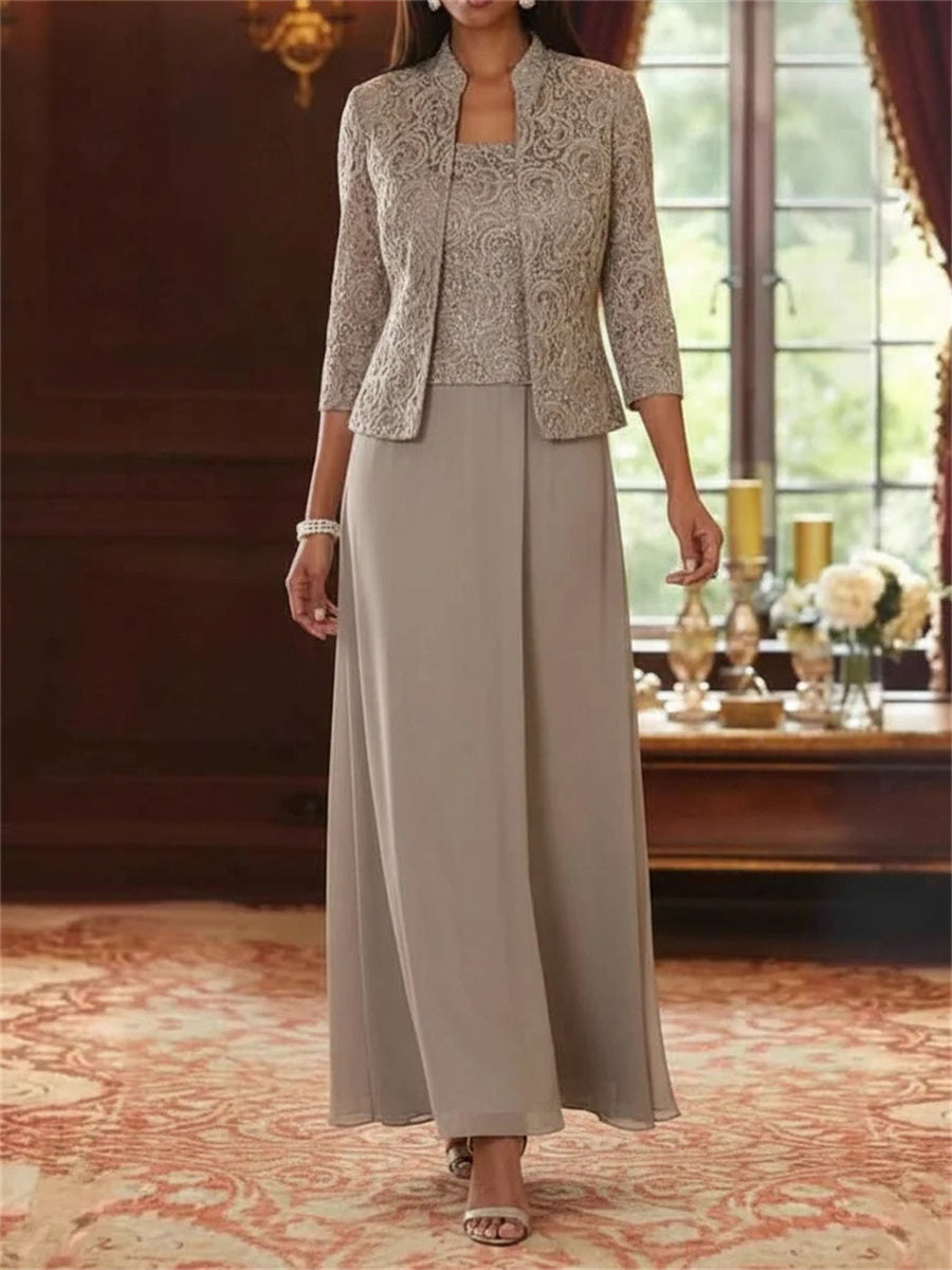 Giselle Aurelia Taupe front view mother of the bride dress
