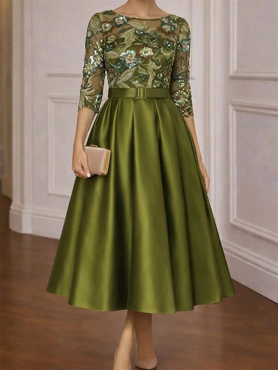 Francesca Noor Olive Green front view mother of the bride dress