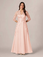Isadora Quinn Blush front view mother of the bride dress