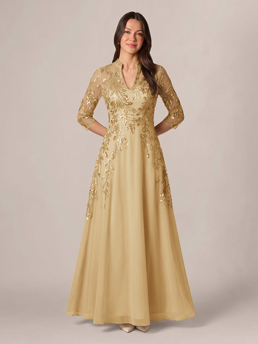 Isadora Quinn Champagne front view mother of the bride dress