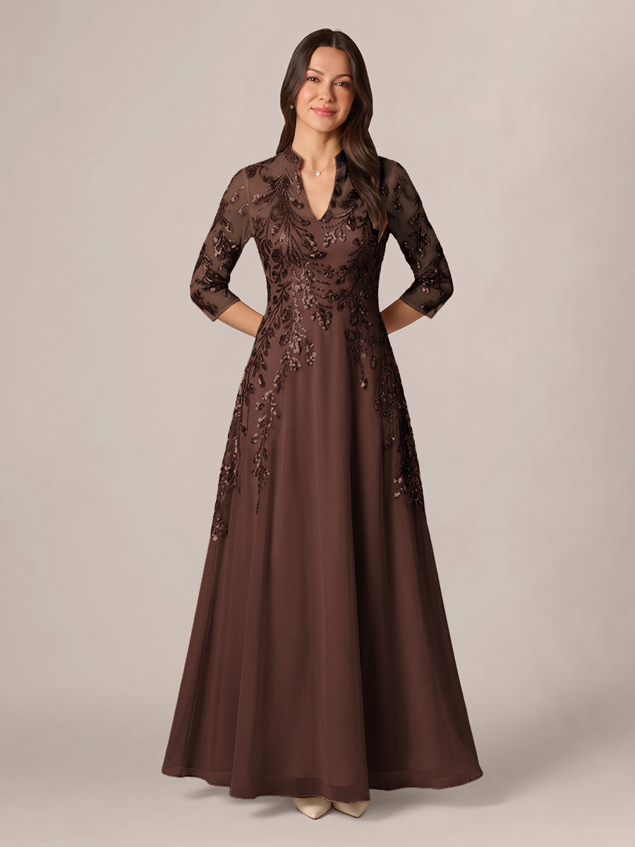 Isadora Quinn Brown front view mother of the bride dress