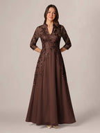 Isadora Quinn Brown front view mother of the bride dress