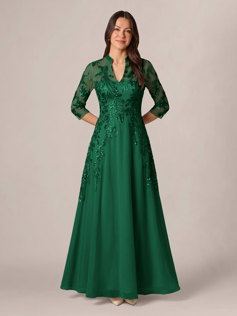 Isadora Quinn Hunter Green front view mother of the bride dress