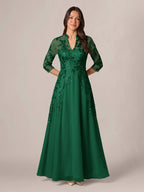 Isadora Quinn Hunter Green front view mother of the bride dress