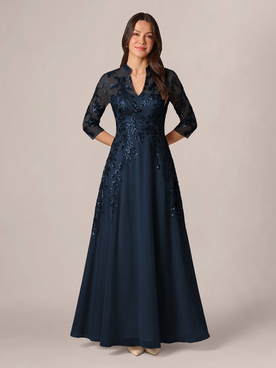 Isadora Quinn Navy Blue front view mother of the bride dress