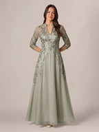 Isadora Quinn Grey front view mother of the bride dress