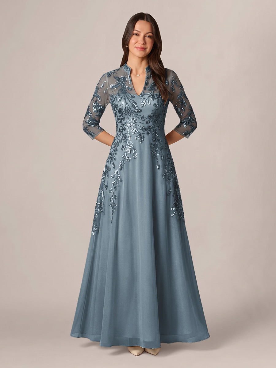 Isadora Quinn Dusty Blue front view mother of the bride dress