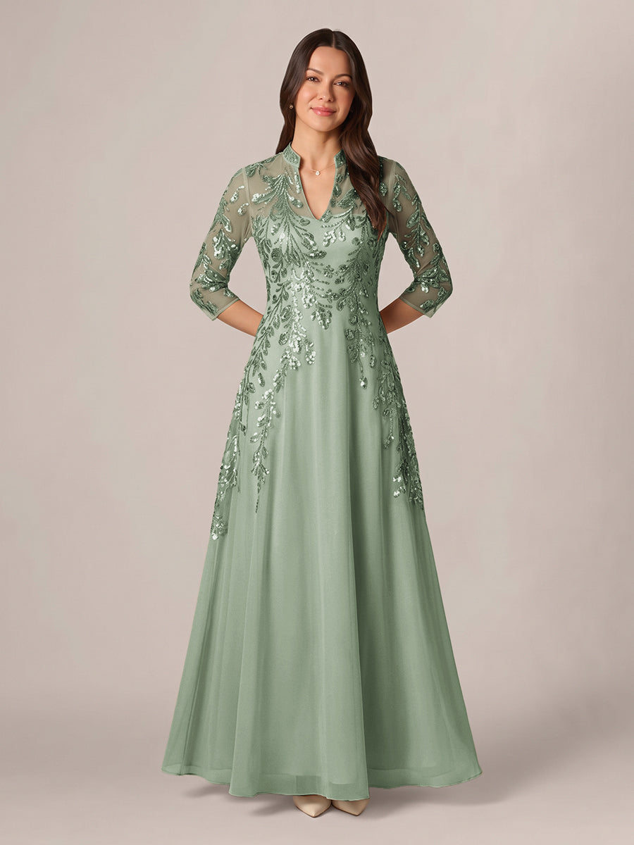 Isadora Quinn Sage Green front view mother of the bride dress