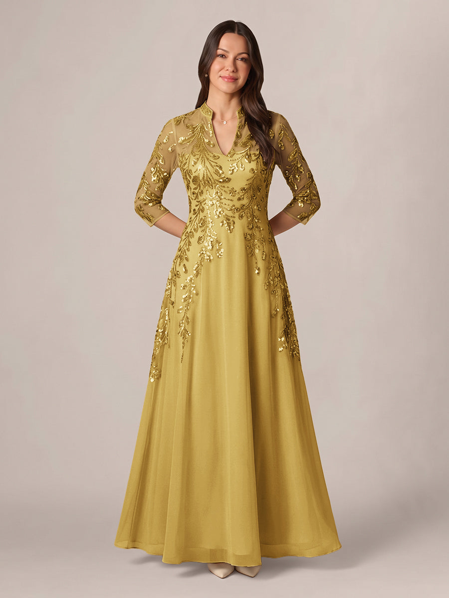 Isadora Quinn Gold back view mother of the bride dress