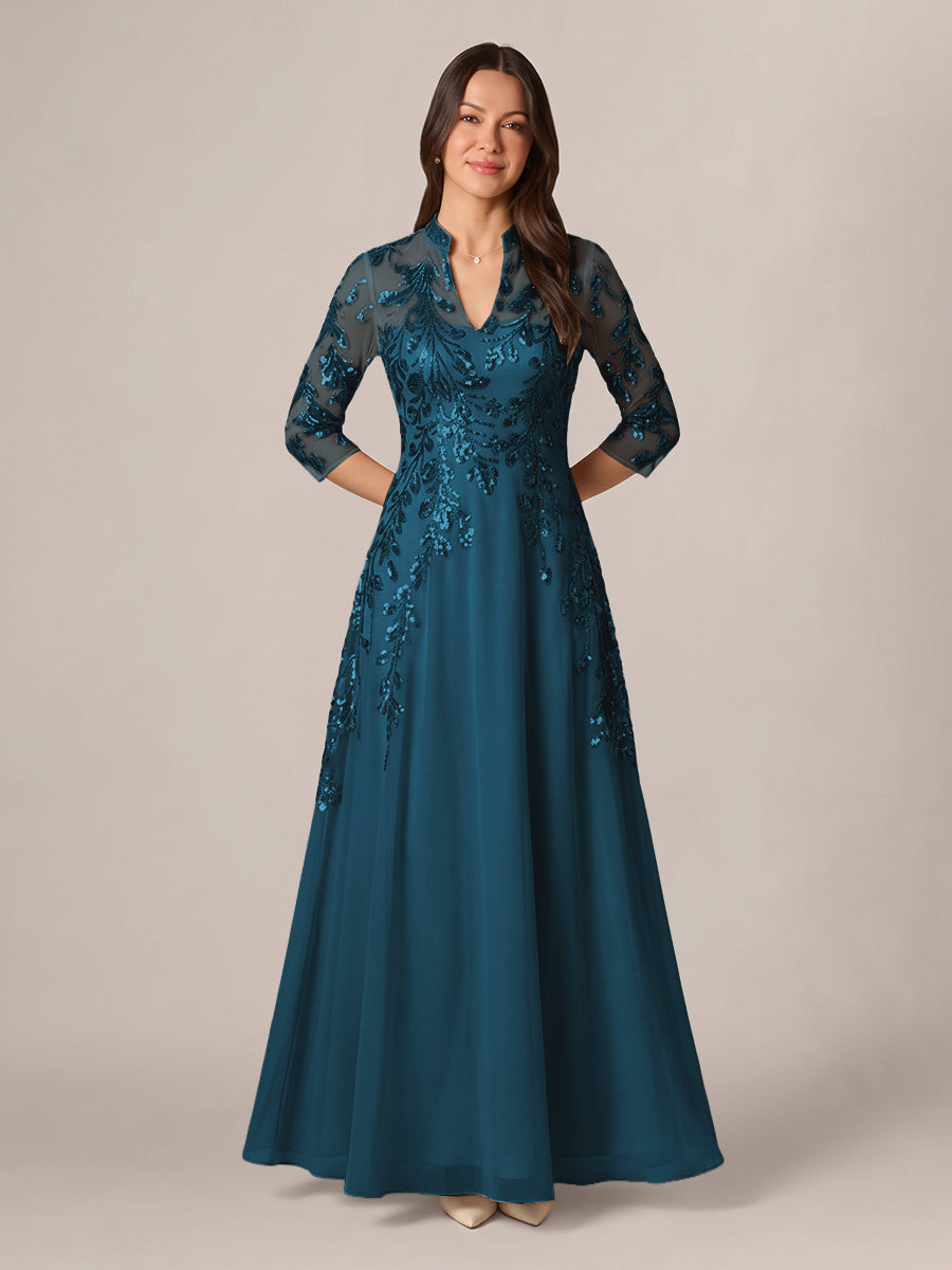 Isadora Quinn Navy Blue side view mother of the bride dress