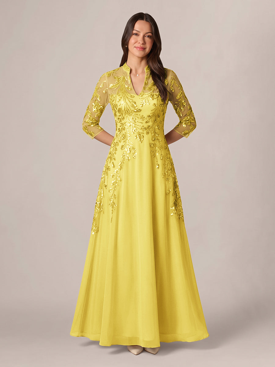 Isadora Quinn Yellow front view mother of the bride dress