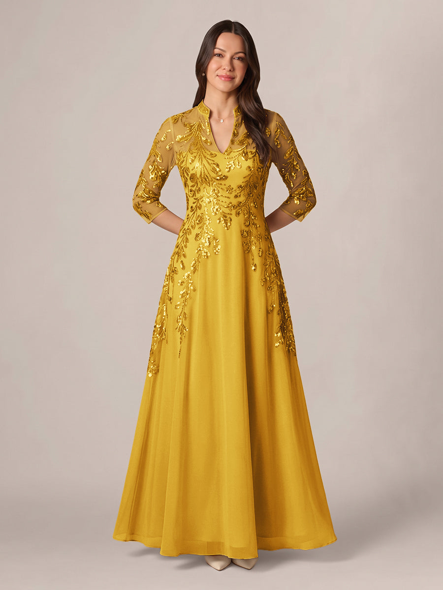 Isadora Quinn Gold front view mother of the bride dress