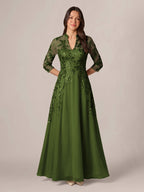 Isadora Quinn Olive Green front view mother of the bride dress