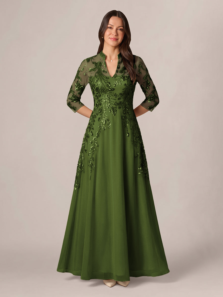 Isadora Quinn Olive Green front view mother of the bride dress