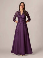 Isadora Quinn Plum back view mother of the bride dress