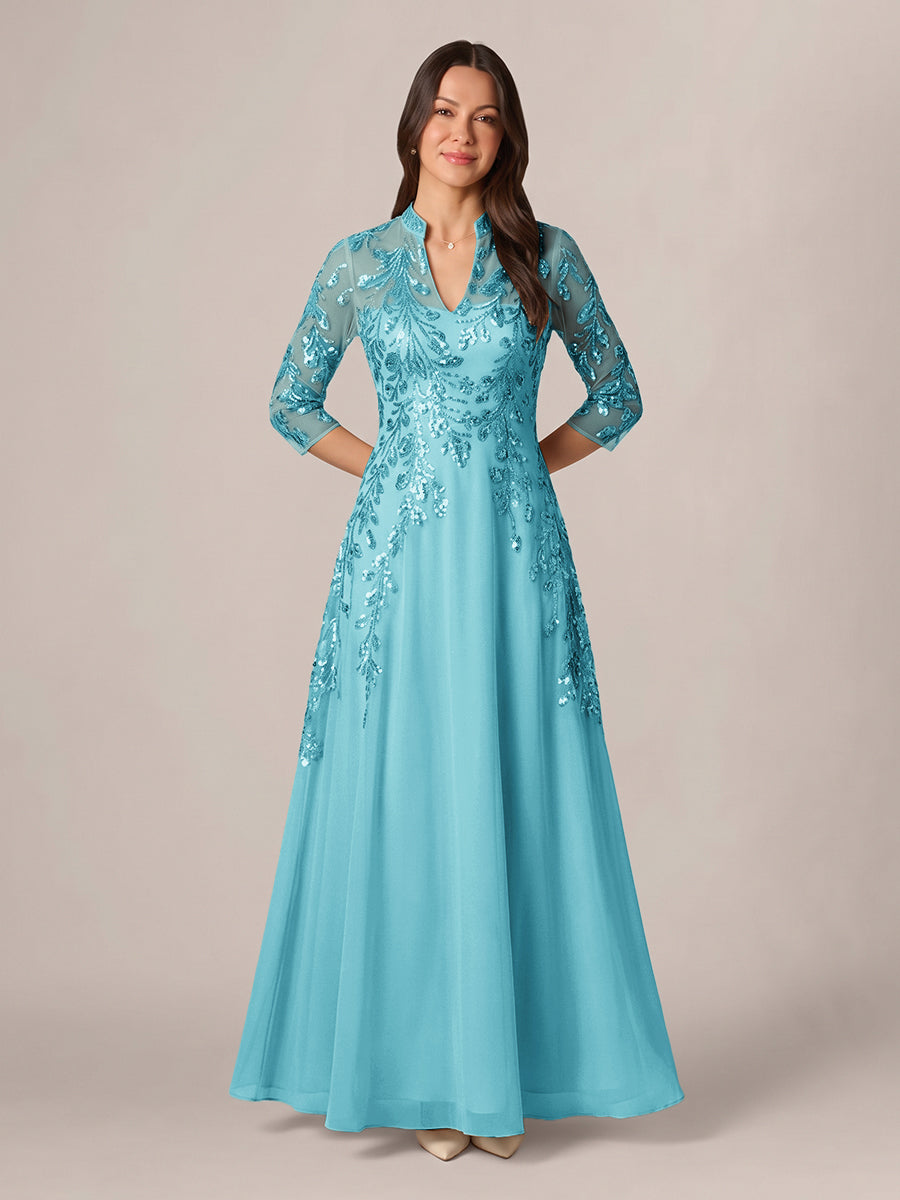 Isadora Quinn Pool Blue front view mother of the bride dress