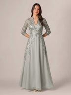 Isadora Quinn Silver front view mother of the bride dress