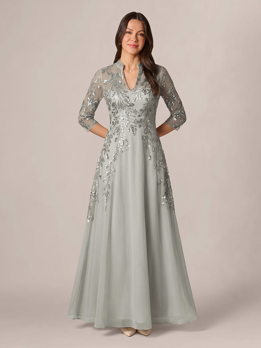 Isadora Quinn Silver front view mother of the bride dress