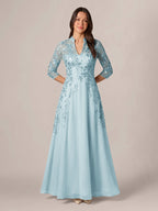 Isadora Quinn Sky Blue front view mother of the bride dress