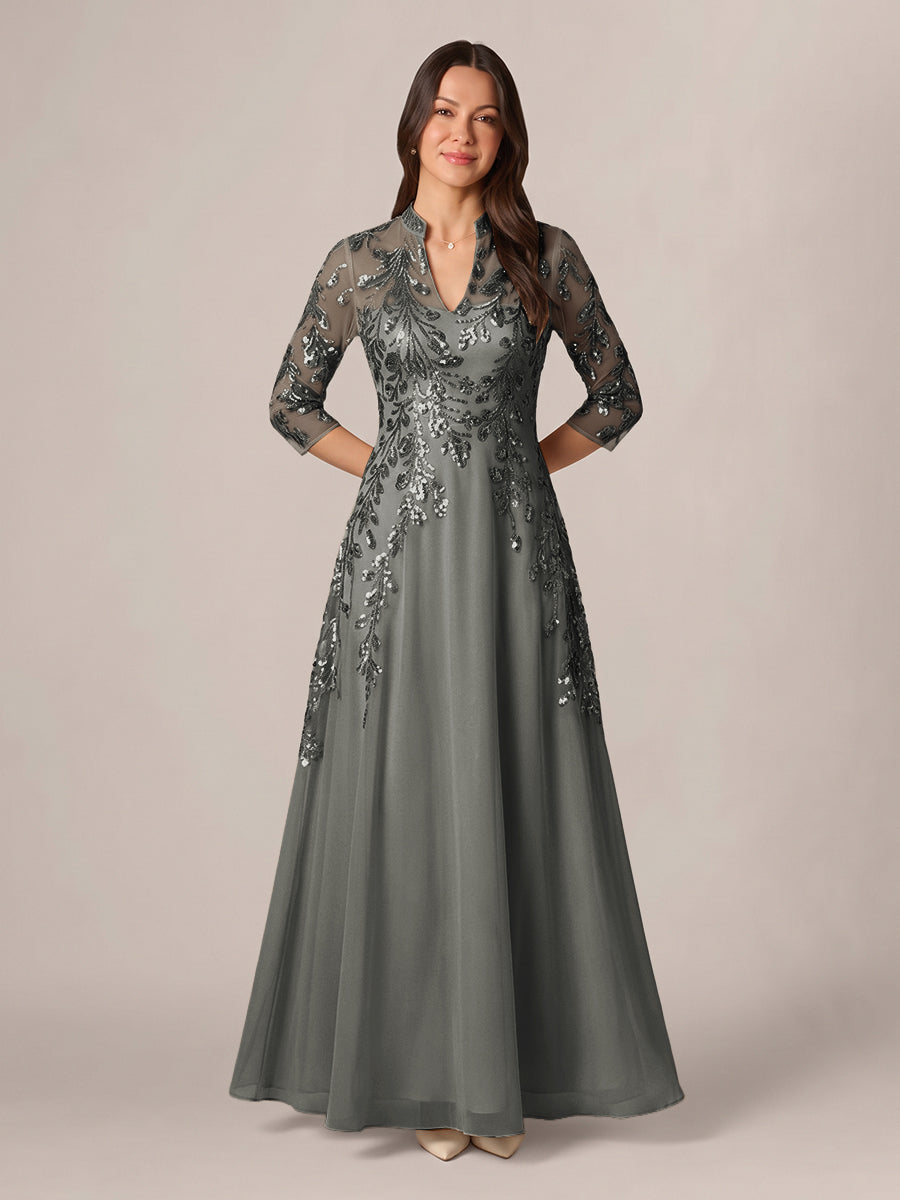 Isadora Quinn Steel Grey front view mother of the bride dress