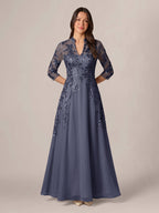 Isadora Quinn Steel Blue back view mother of the bride dress