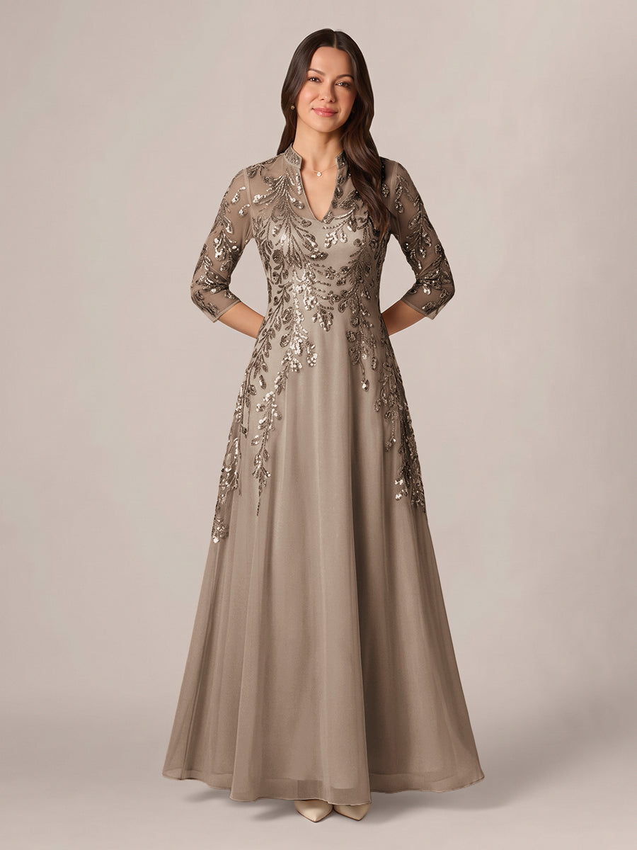 Isadora Quinn Taupe front view mother of the bride dress