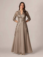 Isadora Quinn Taupe front view mother of the bride dress