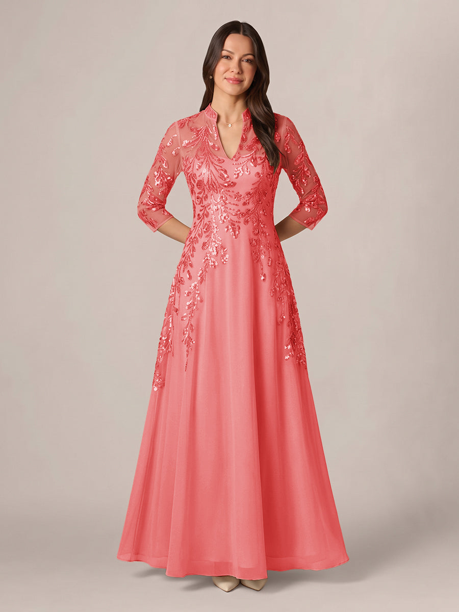 Isadora Quinn Coral front view mother of the bride dress