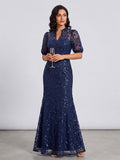 Cassandra Vale Navy Blue front view mother of the bride dress