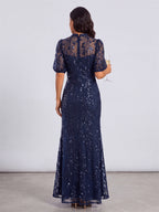 Cassandra Vale Navy Blue back view mother of the bride dress