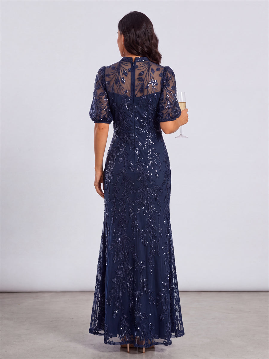 Cassandra Vale Navy Blue back view mother of the bride dress
