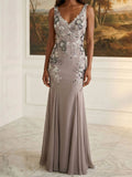 Katarina Elise Taupe front view mother of the bride dress