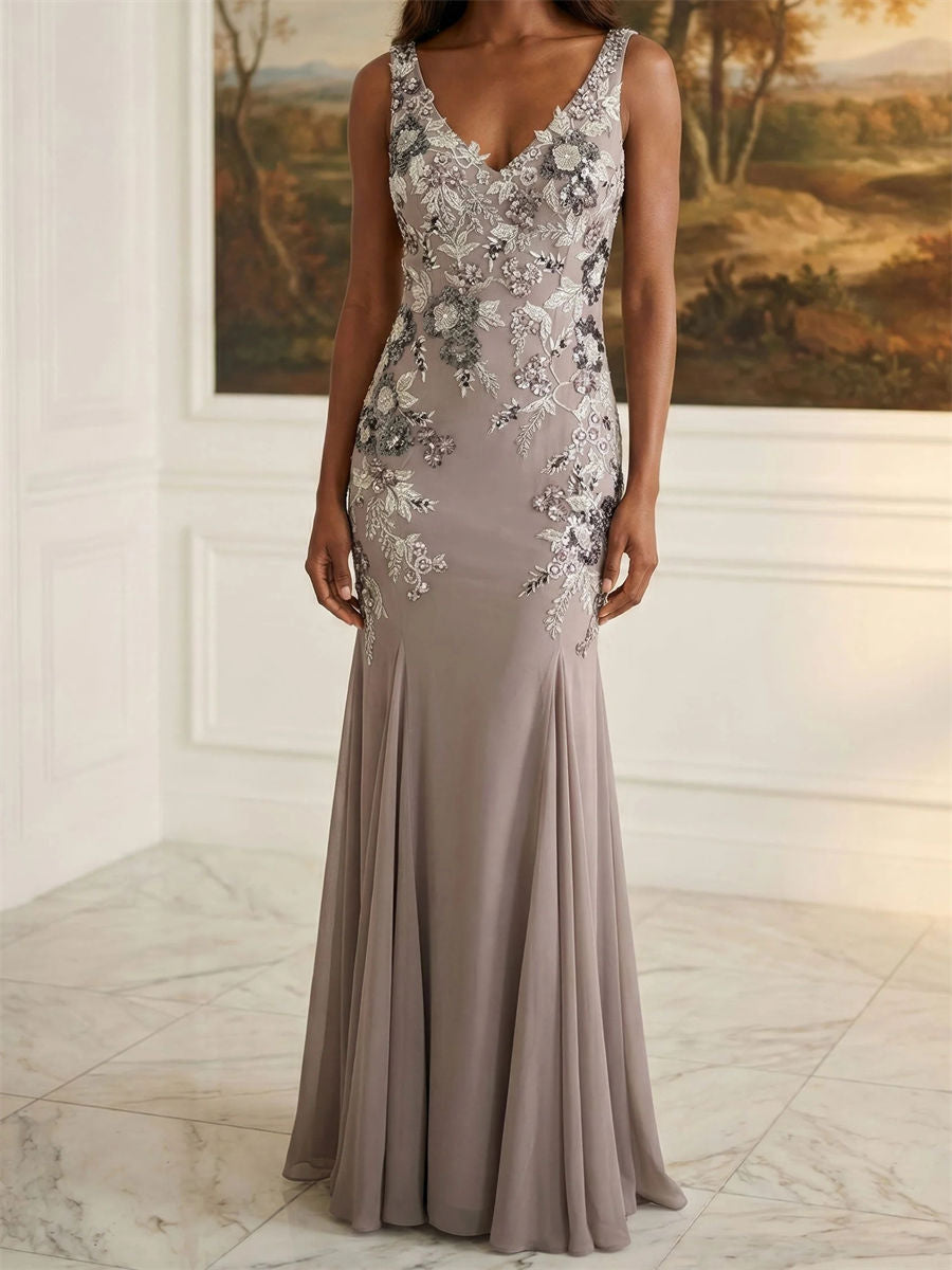 Katarina Elise Taupe front view mother of the bride dress