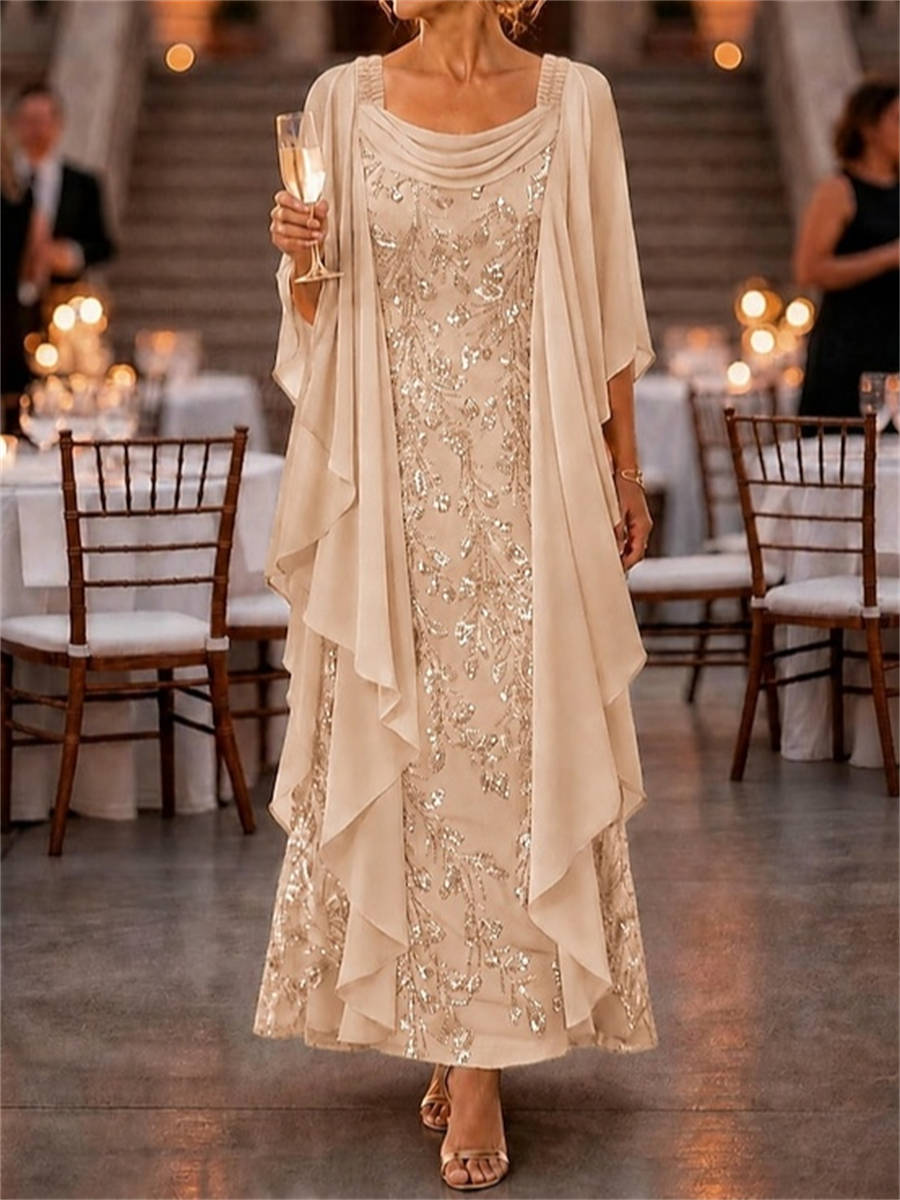 Katarina Eve Champagne front view mother of the bride dress