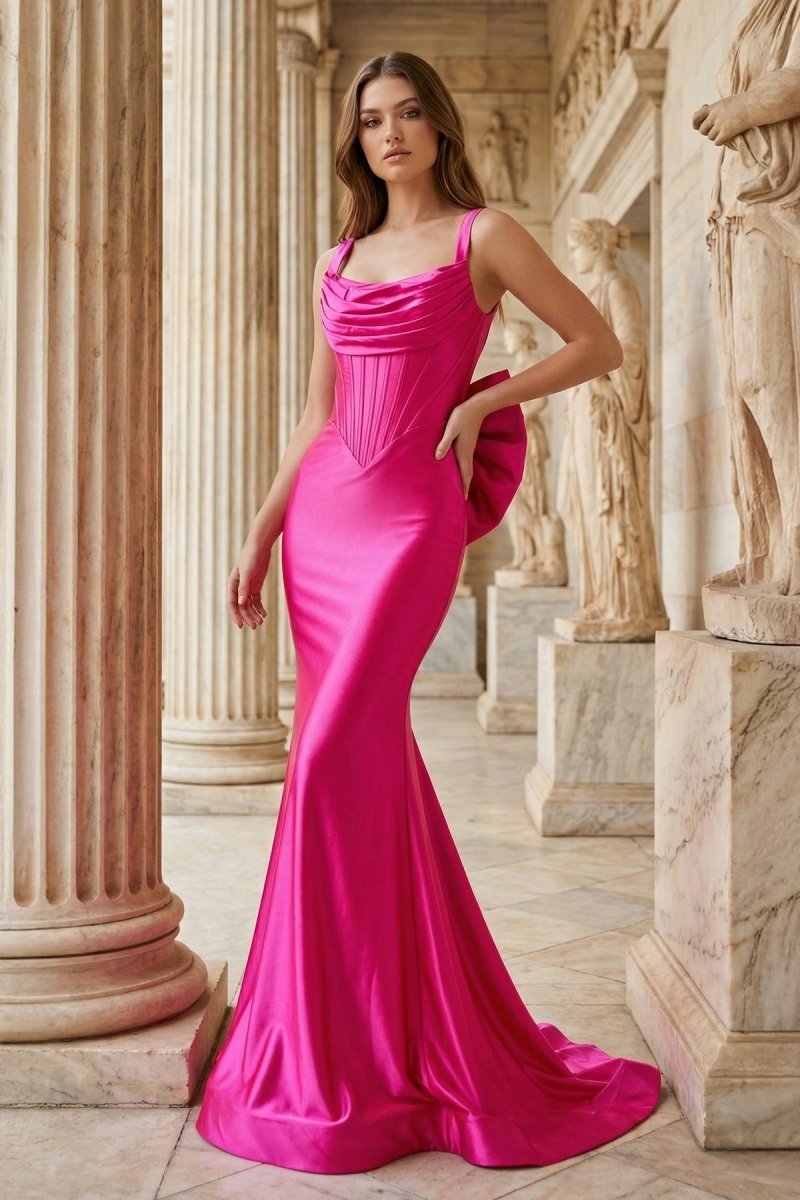 Clarisse Kate Fuchsia front view prom dress