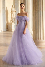 Sage Green Tulle Ball Gown Evening Dress with Off The Shoulder Neckline