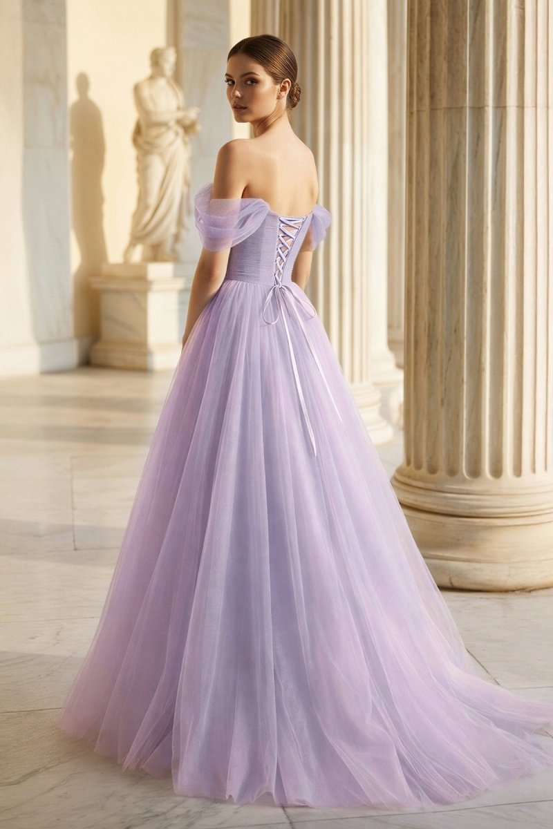 Sage Green Tulle Ball Gown Evening Dress with Off The Shoulder Neckline