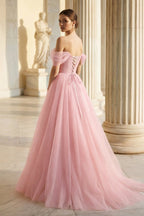 Sage Green Tulle Ball Gown Evening Dress with Off The Shoulder Neckline