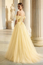 Sage Green Tulle Ball Gown Evening Dress with Off The Shoulder Neckline