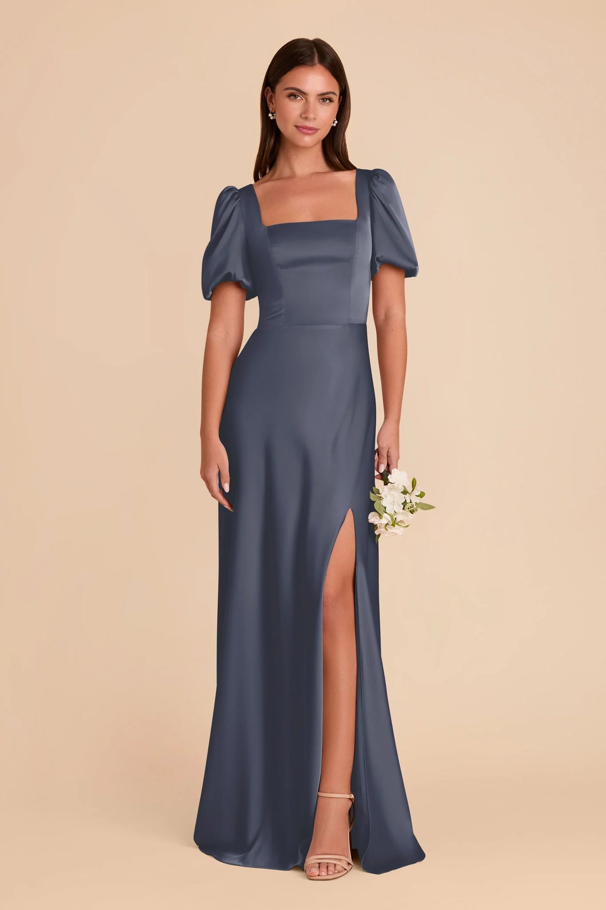Selene Dusk Blue front view bridesmaid dress