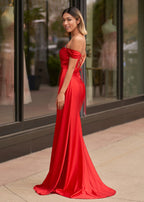 Mermaid Satin Long Formal Prom Gown with Slit